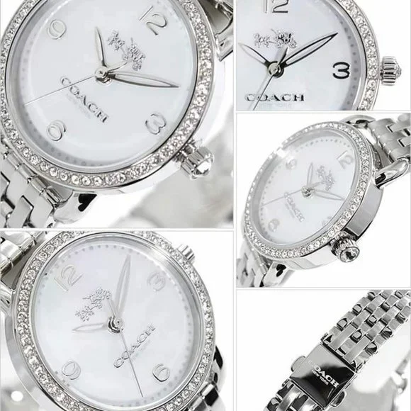 Coach WOMEN Silver Tone Delancey Mother of Pearl Crystal Watch 28mm 14502477 NWT - Picture 2 of 4